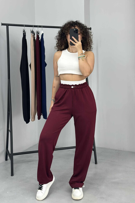ELASTIC WAIST ONE COLOR WOMEN SWEATPANTS BURGUNDY/VISHNJE - 1