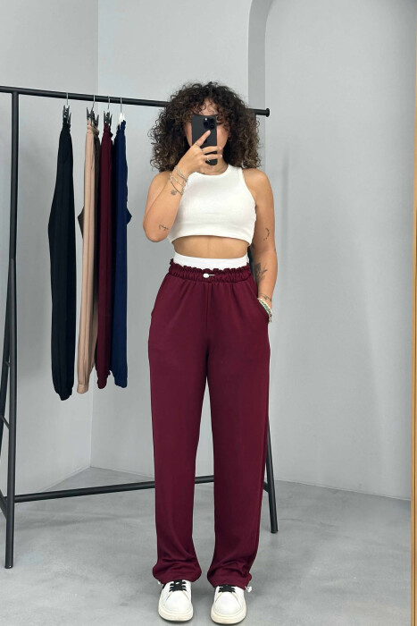 ELASTIC WAIST ONE COLOR WOMEN SWEATPANTS BURGUNDY/VISHNJE - 2