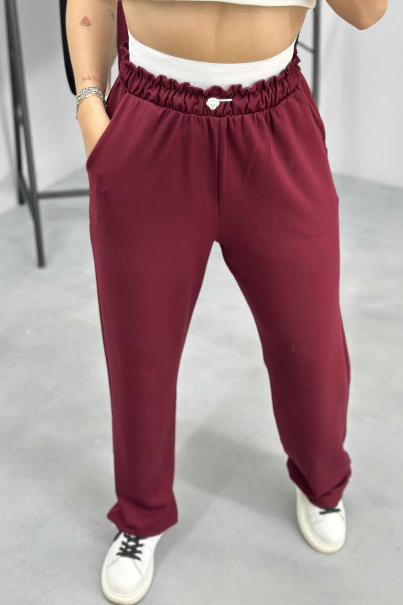ELASTIC WAIST ONE COLOR WOMEN SWEATPANTS BURGUNDY/VISHNJE - 3