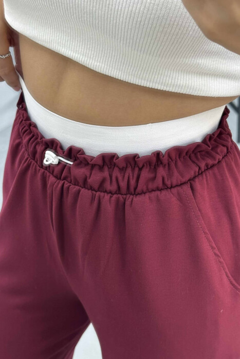 ELASTIC WAIST ONE COLOR WOMEN SWEATPANTS BURGUNDY/VISHNJE - 4