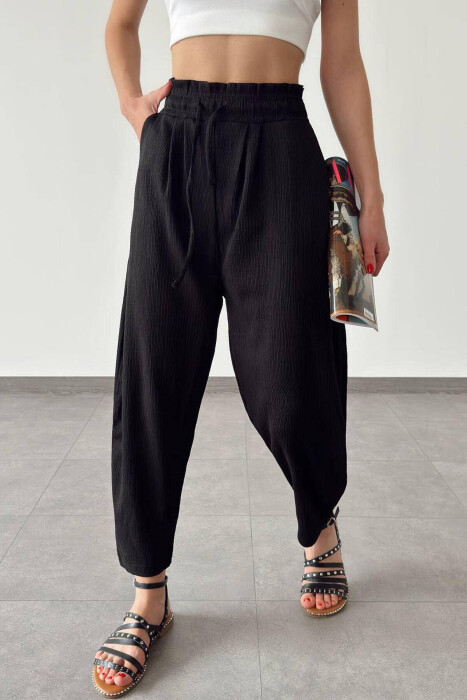 ELASTIC WAIST WOMEN TROUSERS BLACK/ E ZEZE - 1