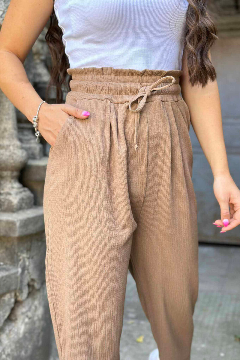 ELASTIC WAIST WOMEN TROUSERS BROWN/KAFE - 2