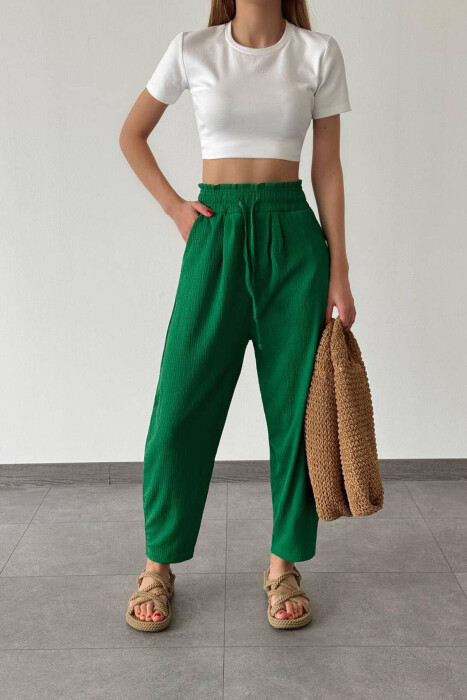 ELASTIC WAIST WOMEN TROUSERS GREEN/JESHILE - 1
