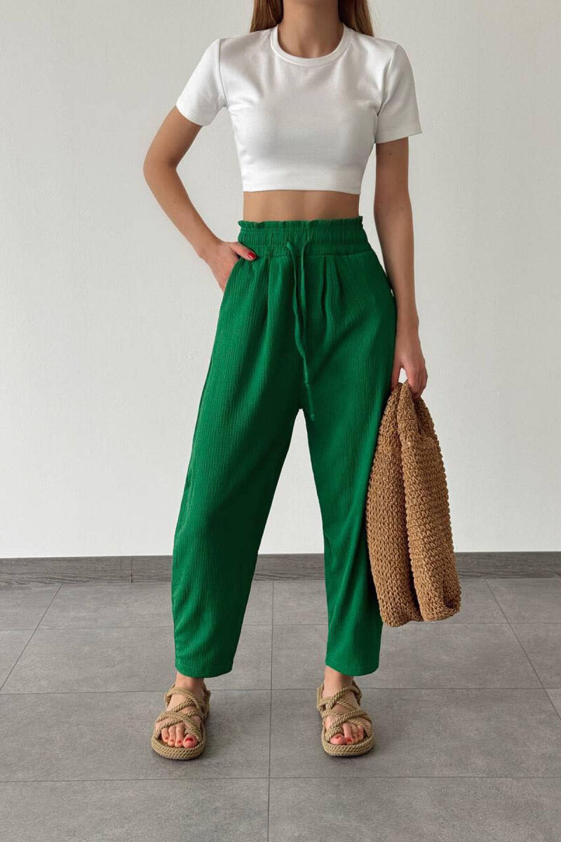 ELASTIC WAIST WOMEN TROUSERS GREEN/JESHILE - 1