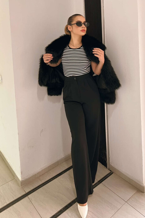 ELASTIC WAIST WOMEN TROUSERS IN BLACK COLOR 