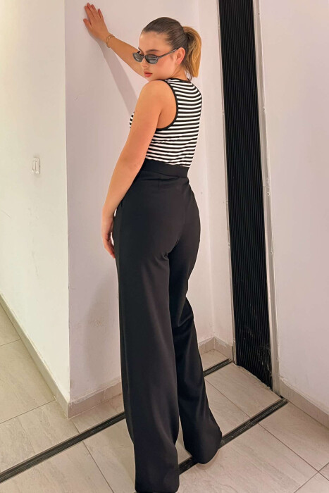 ELASTIC WAIST WOMEN TROUSERS IN BLACK COLOR - 5