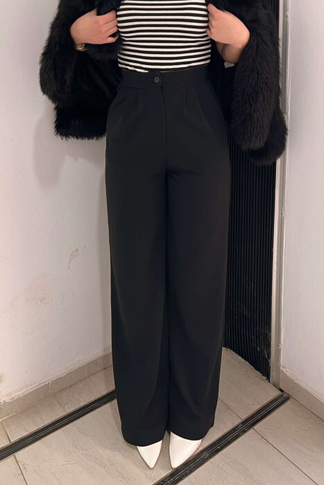 ELASTIC WAIST WOMEN TROUSERS IN BLACK COLOR - 6