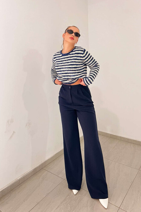 ELASTIC WAIST WOMEN TROUSERS IN BLUE COLOR - 4