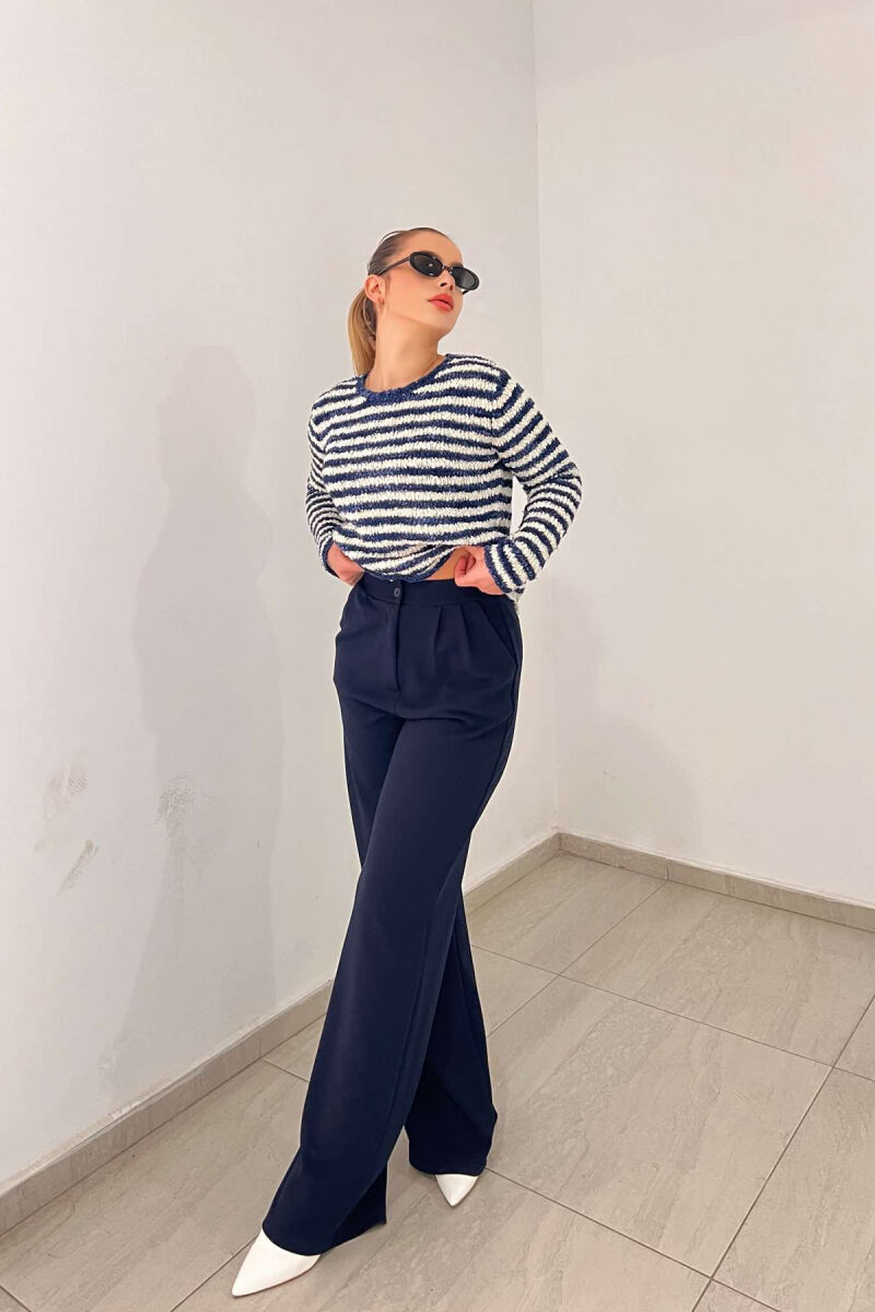 ELASTIC WAIST WOMEN TROUSERS IN BLUE COLOR - 5