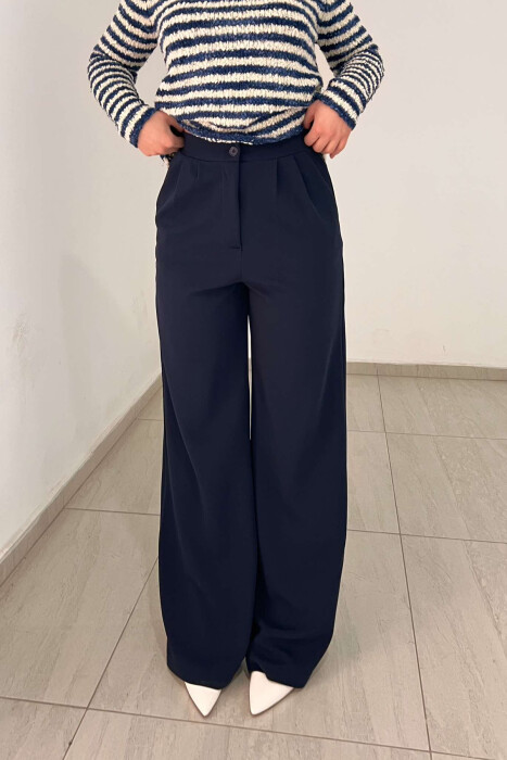 ELASTIC WAIST WOMEN TROUSERS IN BLUE COLOR - 6