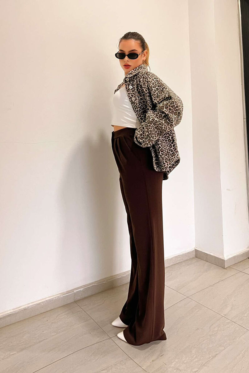 ELASTIC WAIST WOMEN TROUSERS IN BROWN COLOR - 5