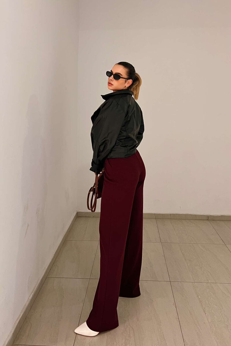 ELASTIC WAIST WOMEN TROUSERS IN BURGUNDY COLOR - 5