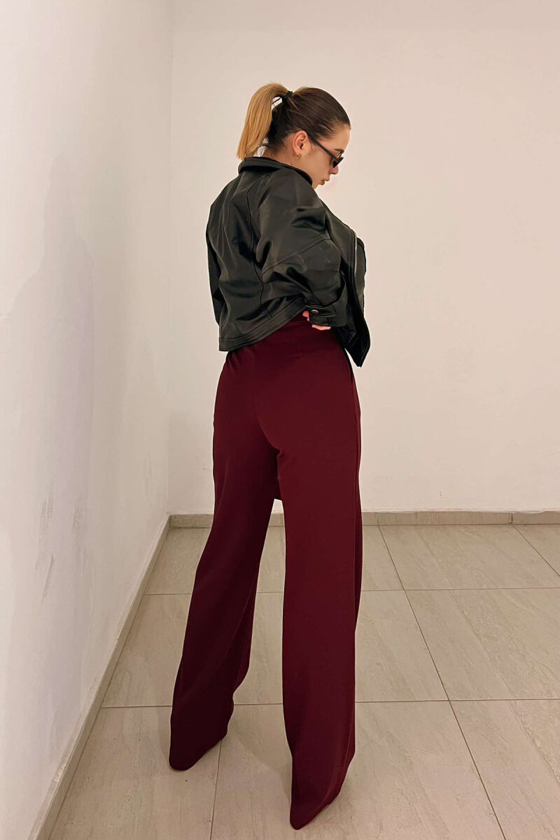 ELASTIC WAIST WOMEN TROUSERS IN BURGUNDY COLOR - 6