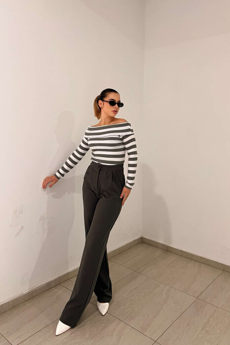 ELASTIC WAIST WOMEN TROUSERS IN GREY COLOR 