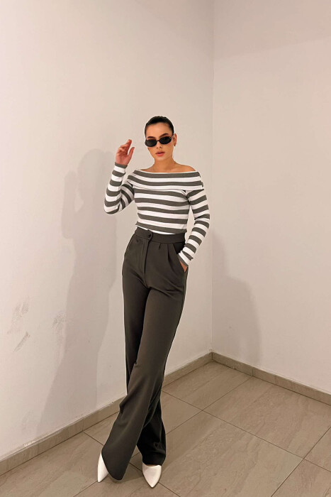 ELASTIC WAIST WOMEN TROUSERS IN GREY COLOR - 3