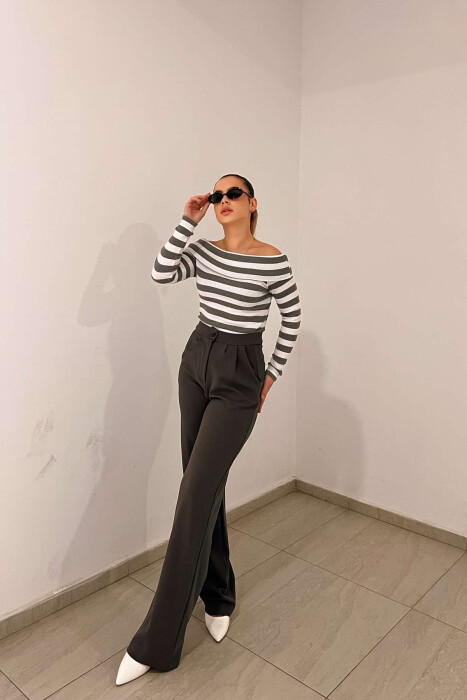 ELASTIC WAIST WOMEN TROUSERS IN GREY COLOR - 4