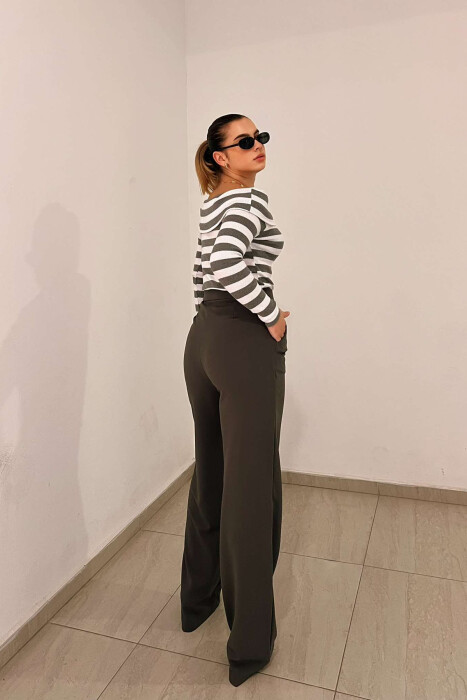 ELASTIC WAIST WOMEN TROUSERS IN GREY COLOR - 5