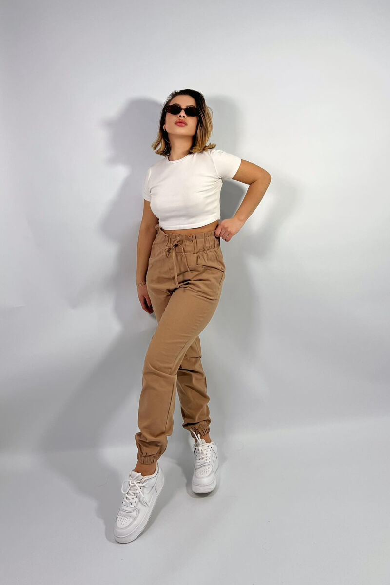 ELASTIC WAIST WOMEN TROUSERS IN LIGHT BROWN COLOR - 5