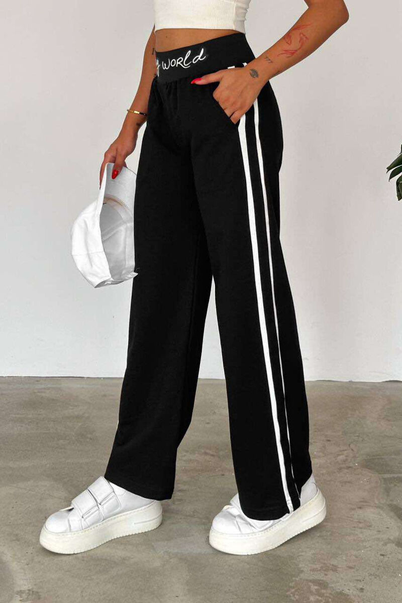 ELASTIC WAIST WRITTINGS WOMEN SWEATPANTS BLACK/ E ZEZE - 2