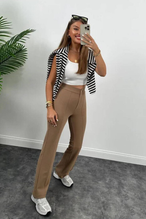 ELASTIC WOMEN TROUSERS IN BEIGE COLOR - 4