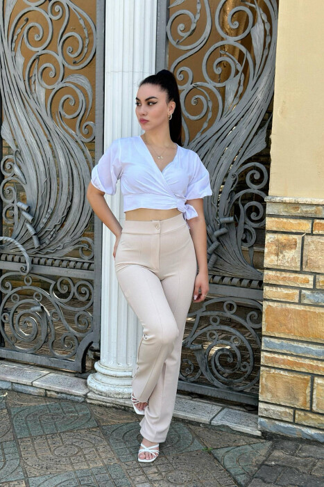 ELASTIC WOMEN TROUSERS IN CREAM COLOR - 2