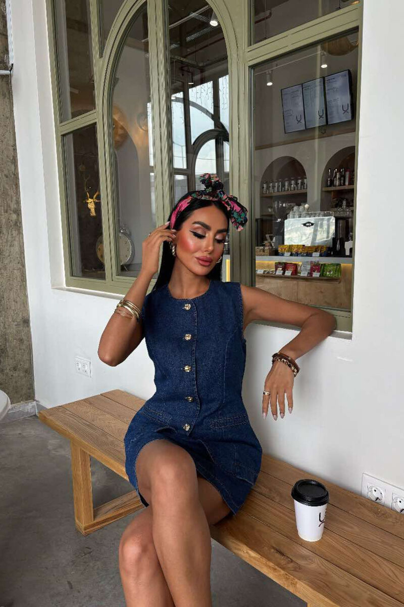 ELEGANT DENIM VEST+SKIRT WOMEN SET BLUE/BLU - 2