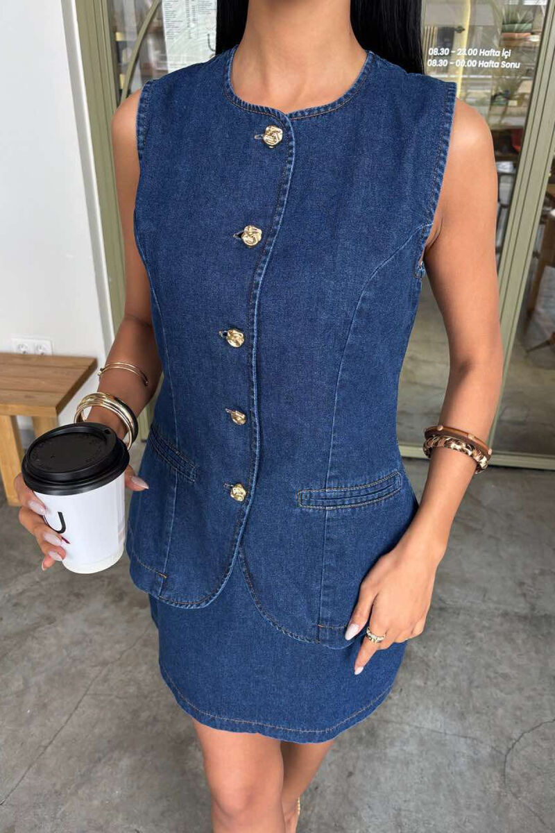 ELEGANT DENIM VEST+SKIRT WOMEN SET BLUE/BLU - 4