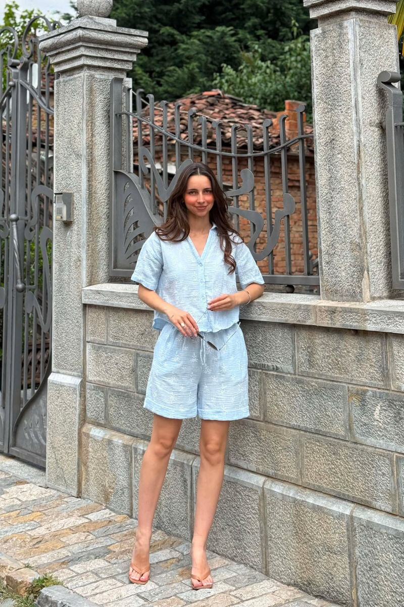 EMBROIDERED SHIRT + SHORTS WOMAN SET LIGHTBLUE/BZ - 1