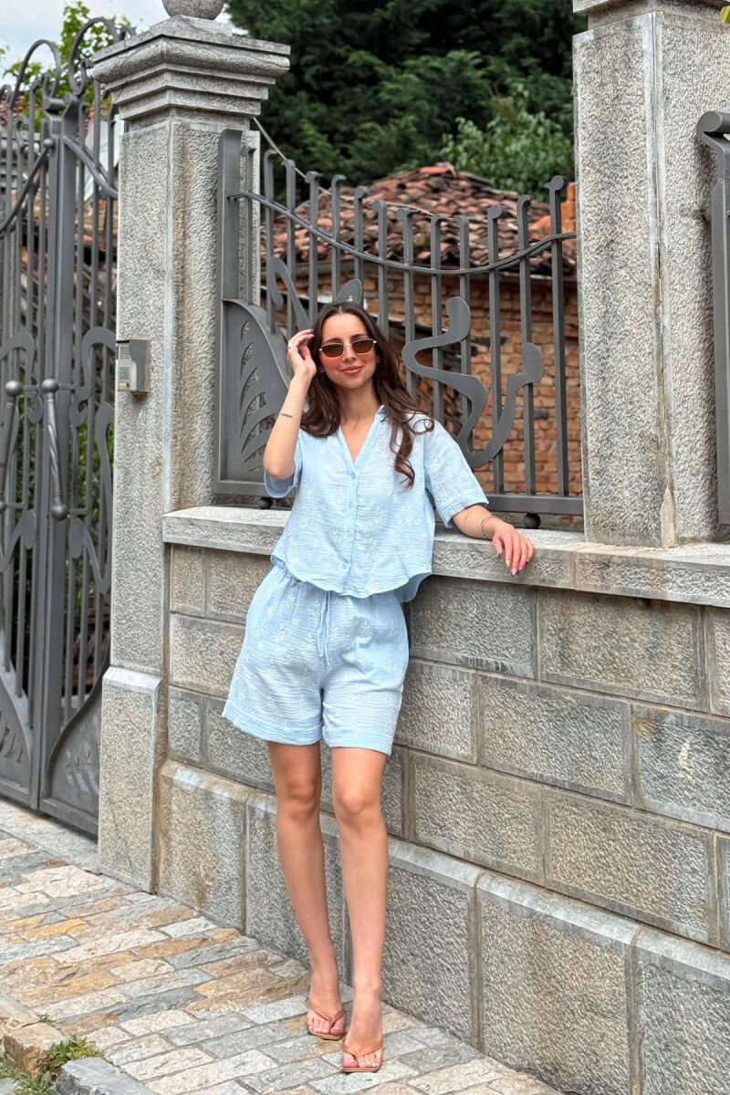 EMBROIDERED SHIRT + SHORTS WOMAN SET LIGHTBLUE/BZ - 2