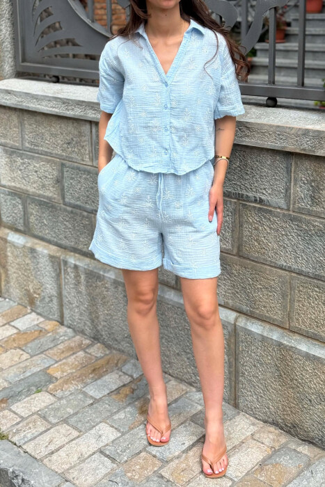 EMBROIDERED SHIRT + SHORTS WOMAN SET LIGHTBLUE/BZ - 4