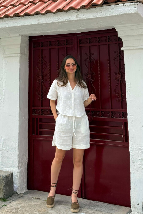 EMBROIDERED SHIRT + SHORTS WOMAN SET WHITE-E BARDHE - 2