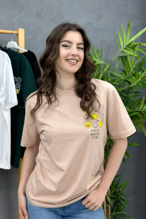 EMOJI COTTON WOMAN T-SHIRT BEIGE/BEZHE 