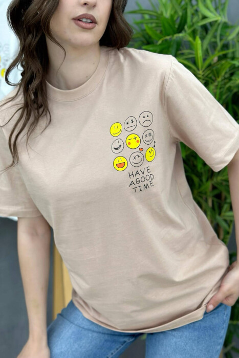 EMOJI COTTON WOMAN T-SHIRT BEIGE/BEZHE - 3