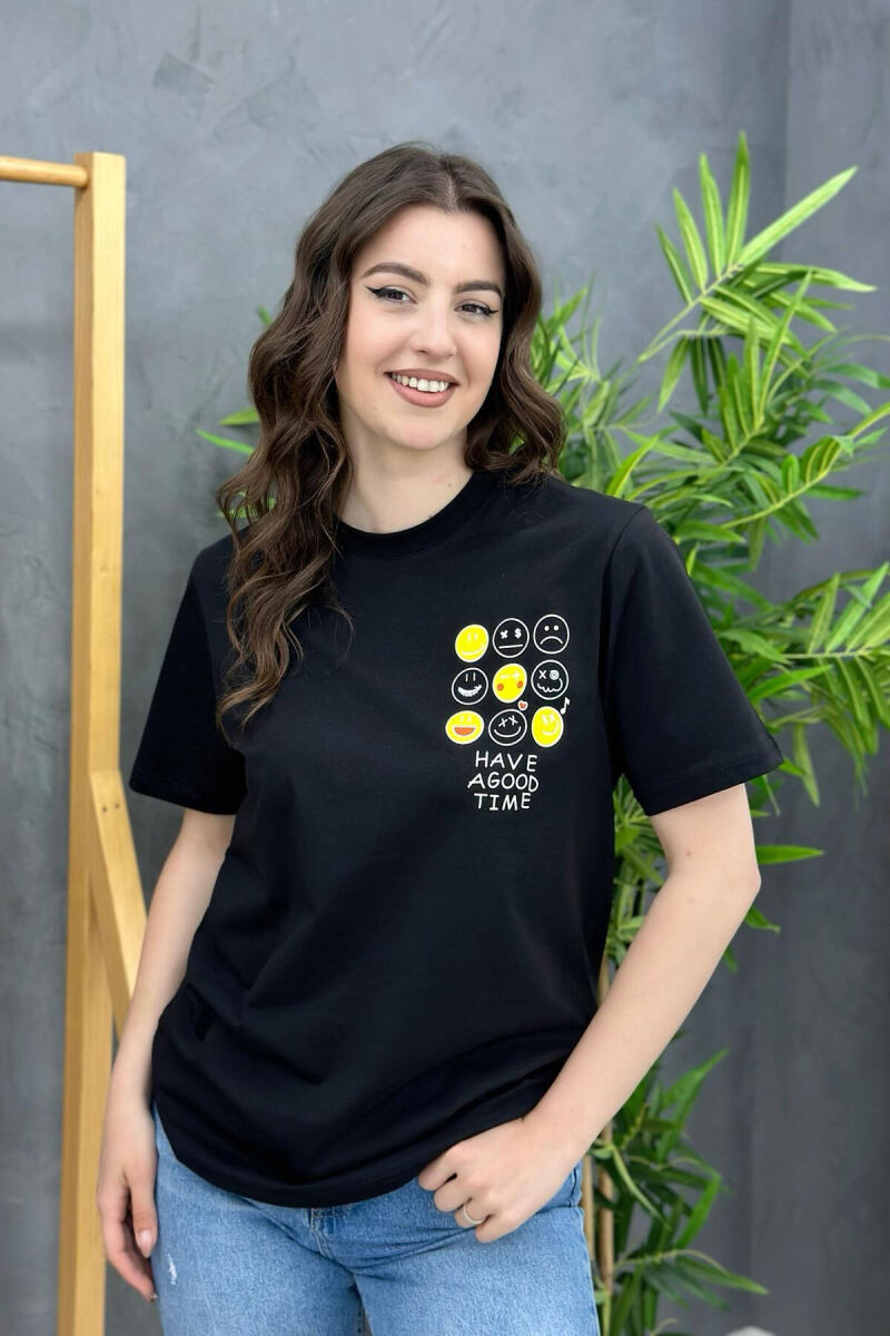 EMOJI COTTON WOMAN T-SHIRT BLACK/ E ZEZE - 1