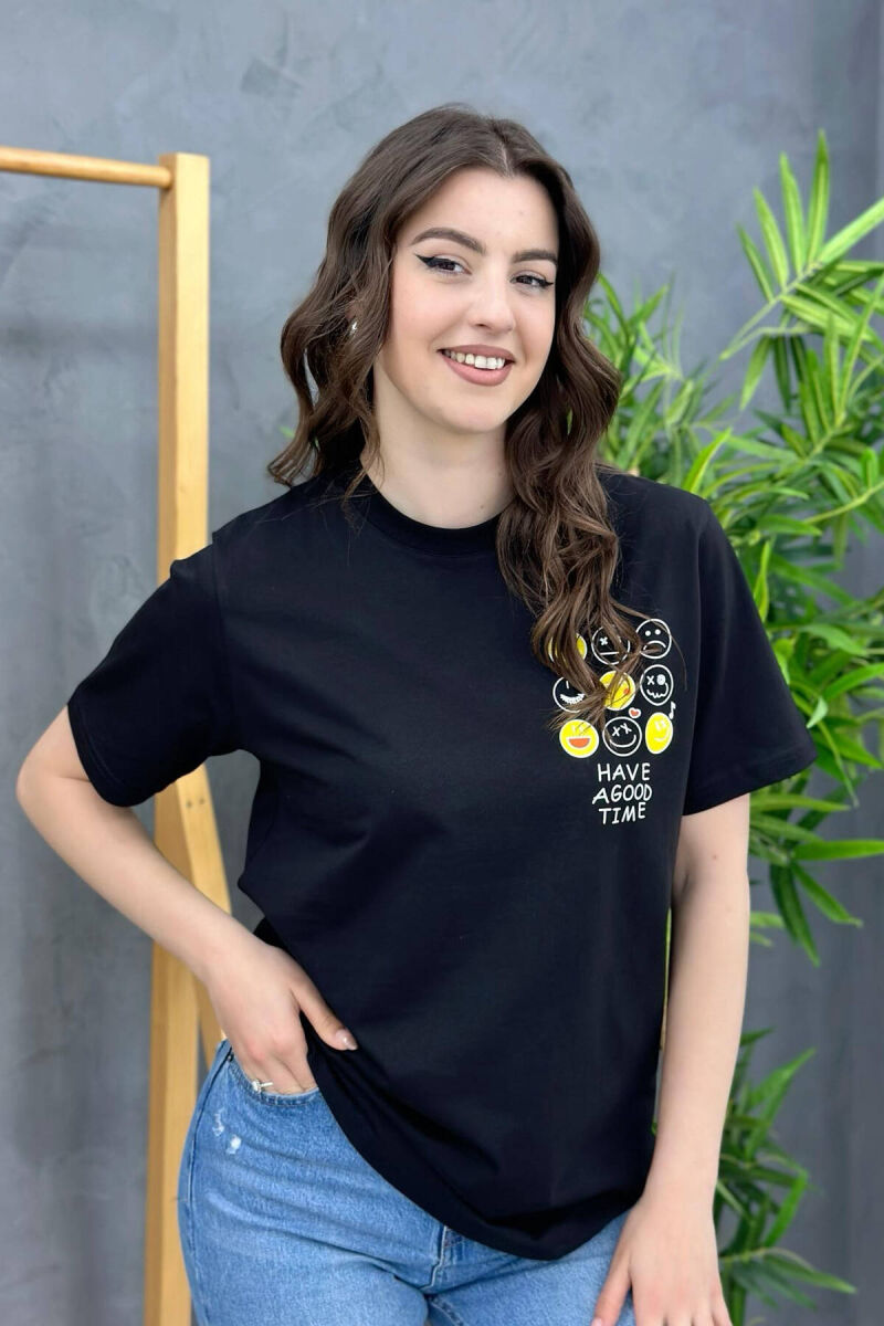 EMOJI COTTON WOMAN T-SHIRT BLACK/ E ZEZE - 3