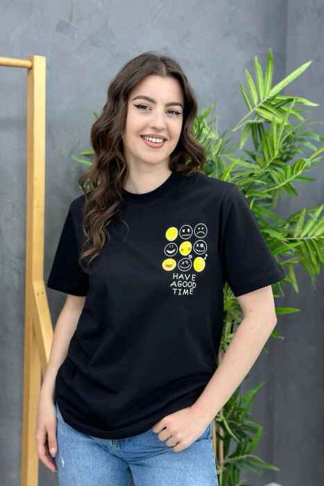 EMOJI COTTON WOMAN T-SHIRT BLACK/ E ZEZE 