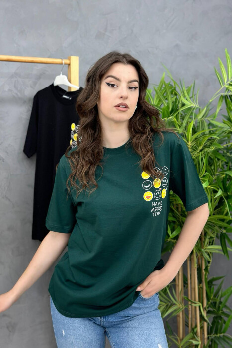 EMOJI COTTON WOMAN T-SHIRT DARK GREEN/JEE 
