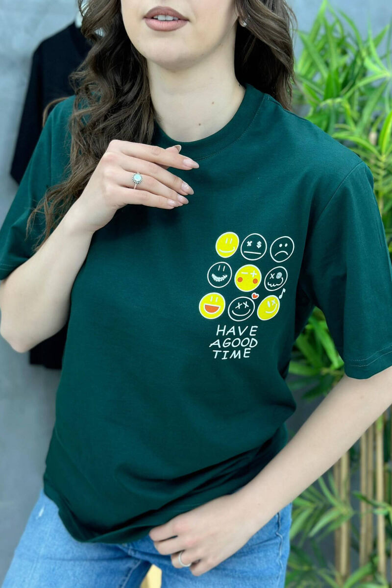 EMOJI COTTON WOMAN T-SHIRT DARK GREEN/JEE - 2