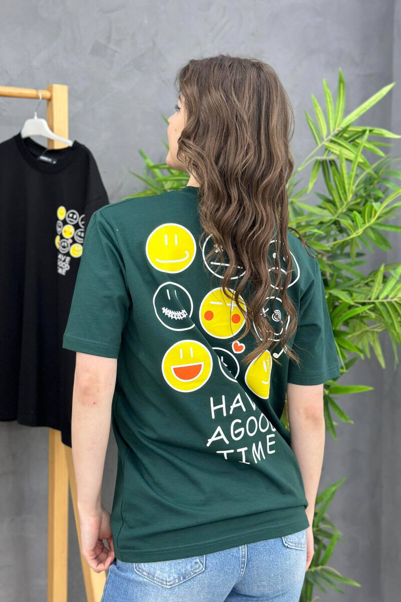 EMOJI COTTON WOMAN T-SHIRT DARK GREEN/JEE - 3