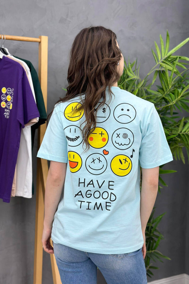 EMOJI COTTON WOMAN T-SHIRT LIGHTBLUE/BZ - 2