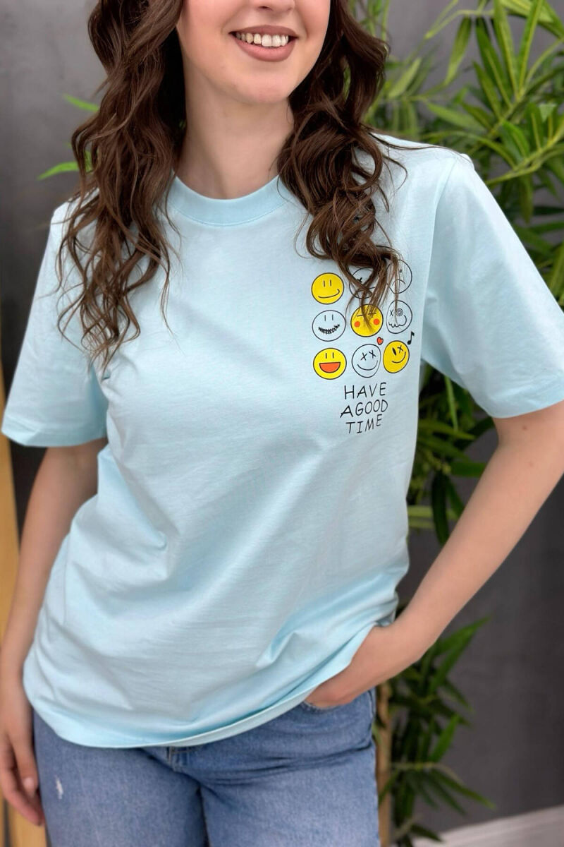 EMOJI COTTON WOMAN T-SHIRT LIGHTBLUE/BZ - 3