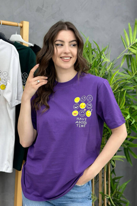 EMOJI COTTON WOMAN T-SHIRT PURPLE/LEJLA 