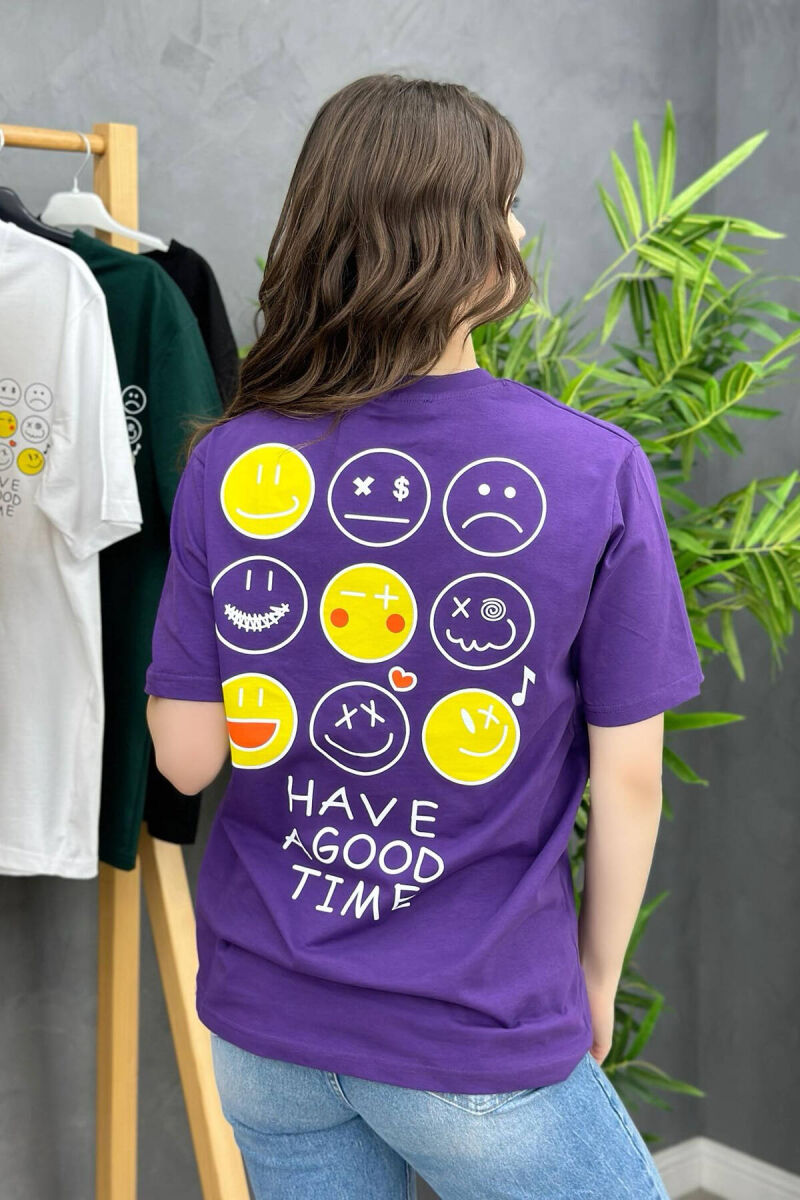 EMOJI COTTON WOMAN T-SHIRT PURPLE/LEJLA - 2