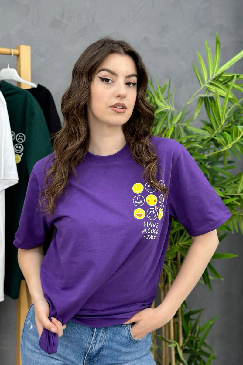 EMOJI COTTON WOMAN T-SHIRT PURPLE/LEJLA - 3
