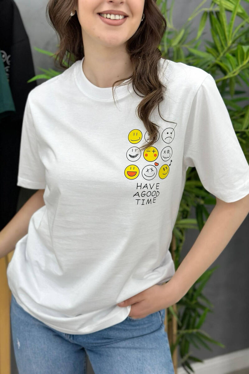 EMOJI COTTON WOMAN T-SHIRT WHITE-E BARDHE - 2