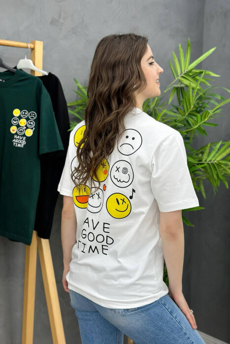 EMOJI COTTON WOMAN T-SHIRT WHITE-E BARDHE - 3