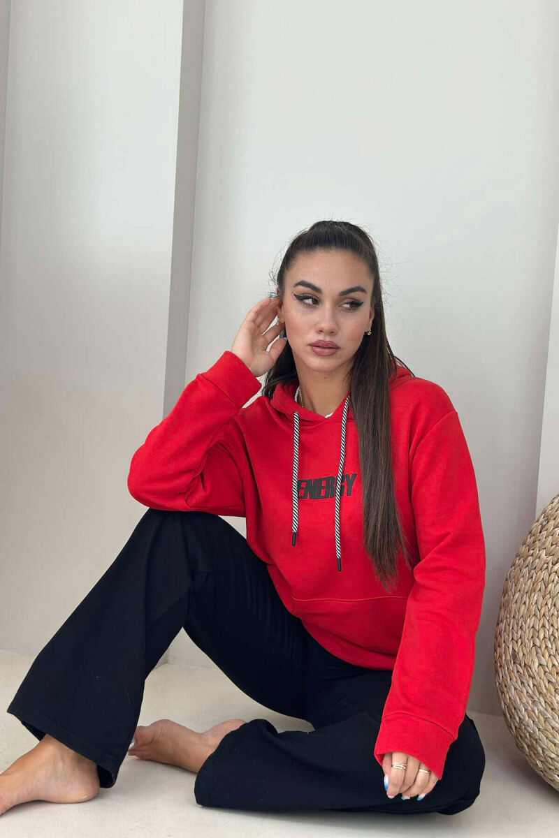ENERGY COTTON HOOD WOMAN HOODIE RED/E KUQE - 3