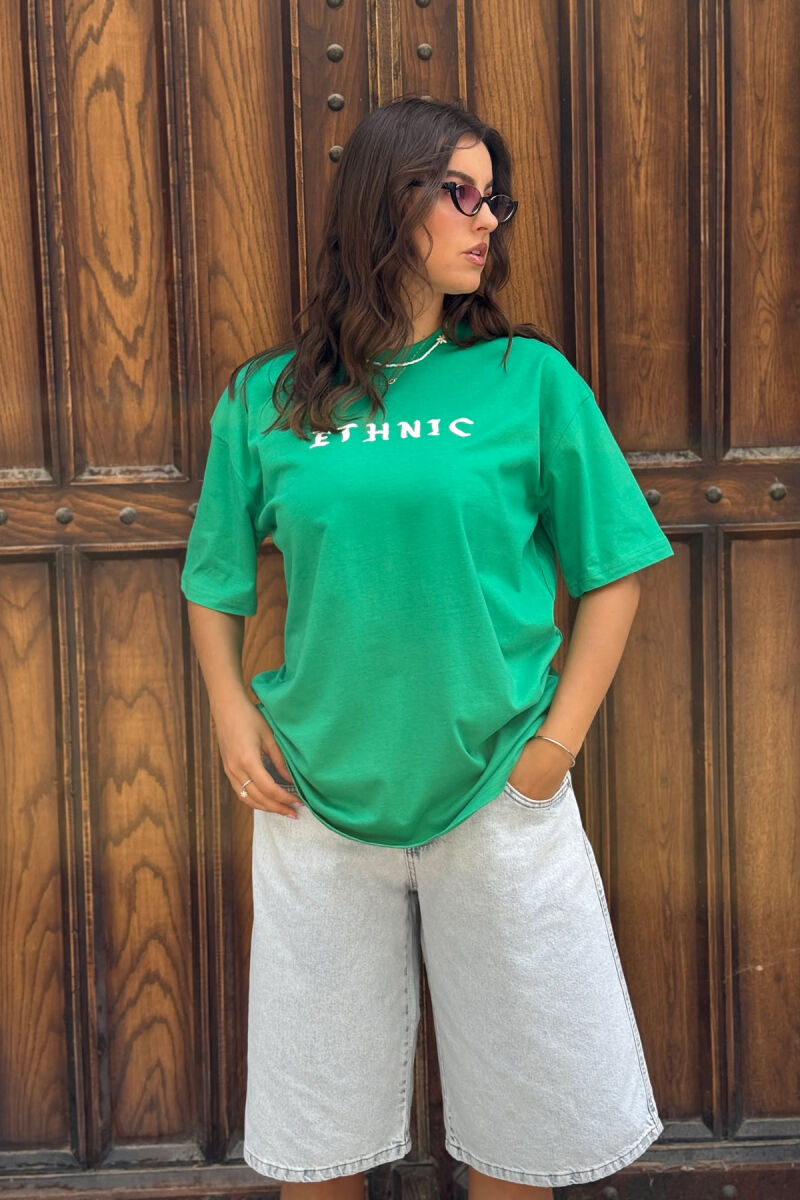 ETHNIC WRITTING ONE COLOR WOMAN T-SHIRT GREEN/JESHILE - 2