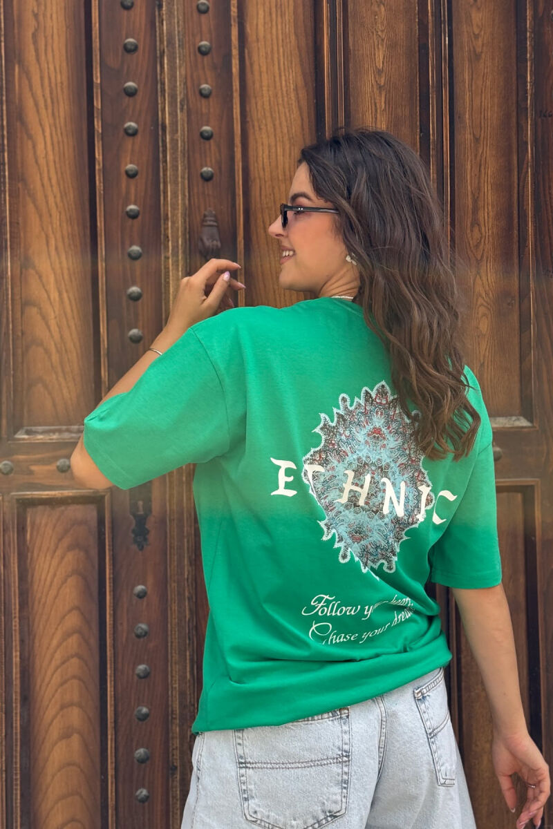 ETHNIC WRITTING ONE COLOR WOMAN T-SHIRT GREEN/JESHILE - 3