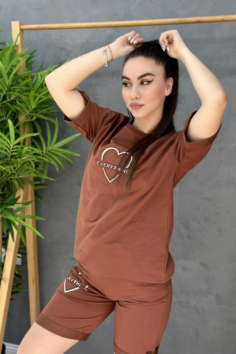 EVERYTHING HEART COTTON SHORT TROUSERS WOMAN SET BROWN/KAFE - 4